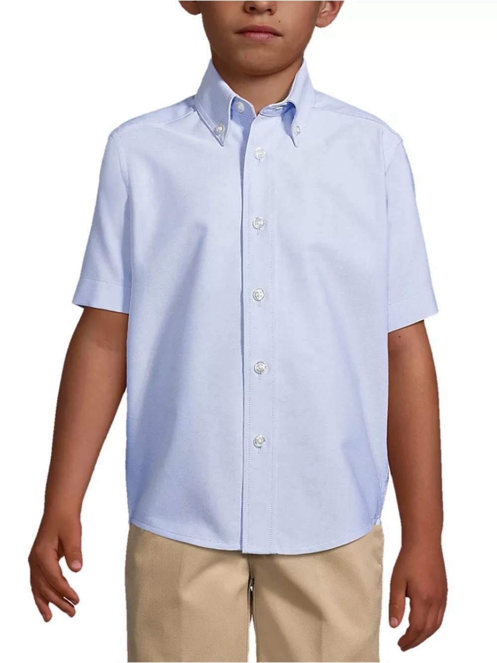 NWOT Lands End Sz 16 Boys Short Sleeve Oxford Dress/School Uniform Shirt Blue